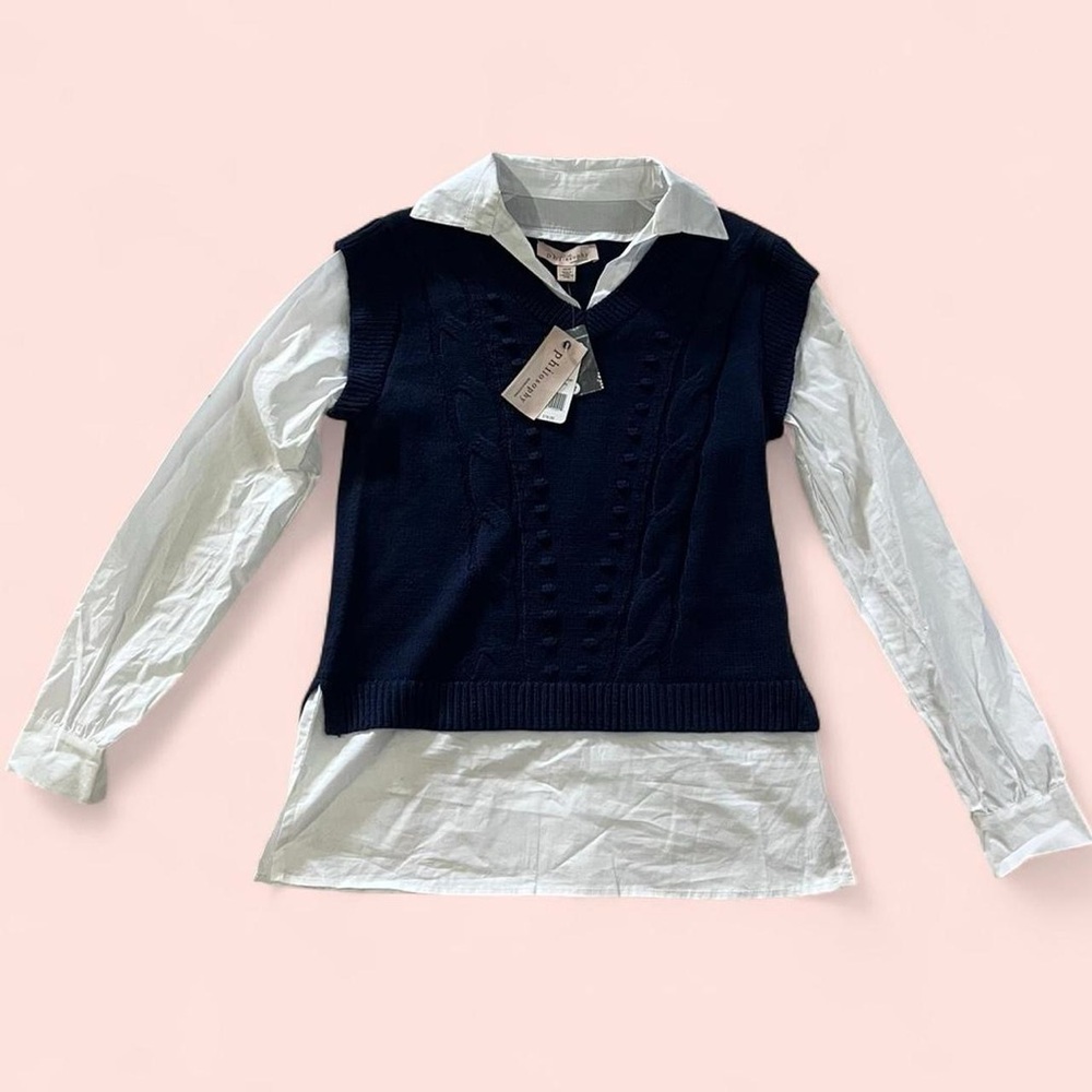 Philosophy Navy Sweater Vest with White Shirt
